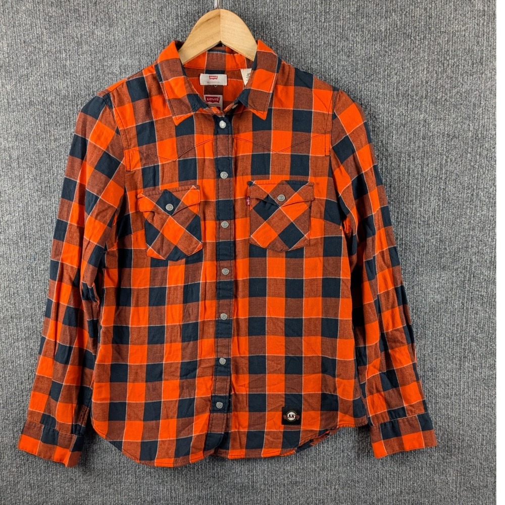 Levis MLB San Francisco Giants Plaid Flannel Western Shirt Orange Black Small